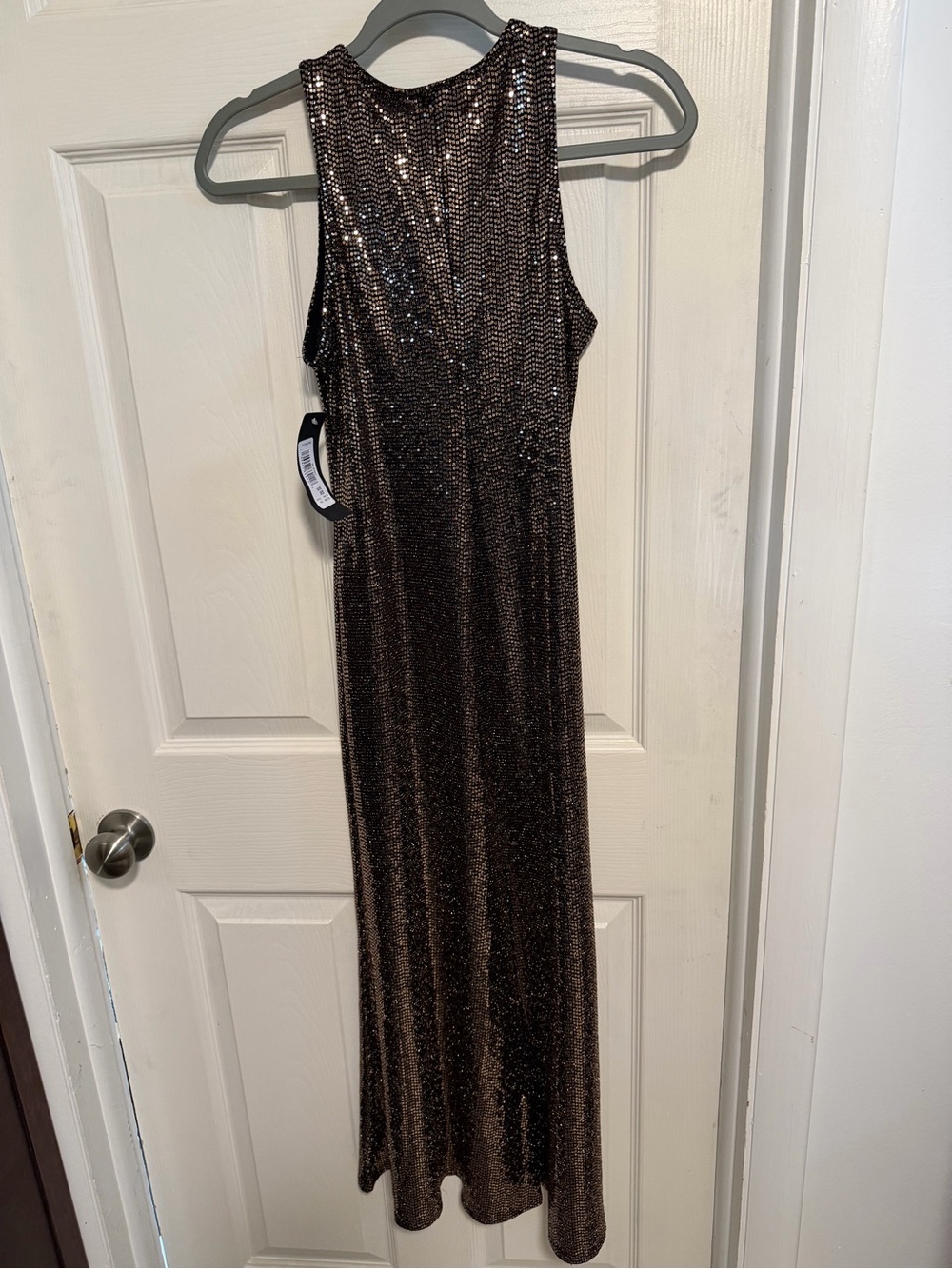 bebe Metallic Brown Sequin Maxi Dress